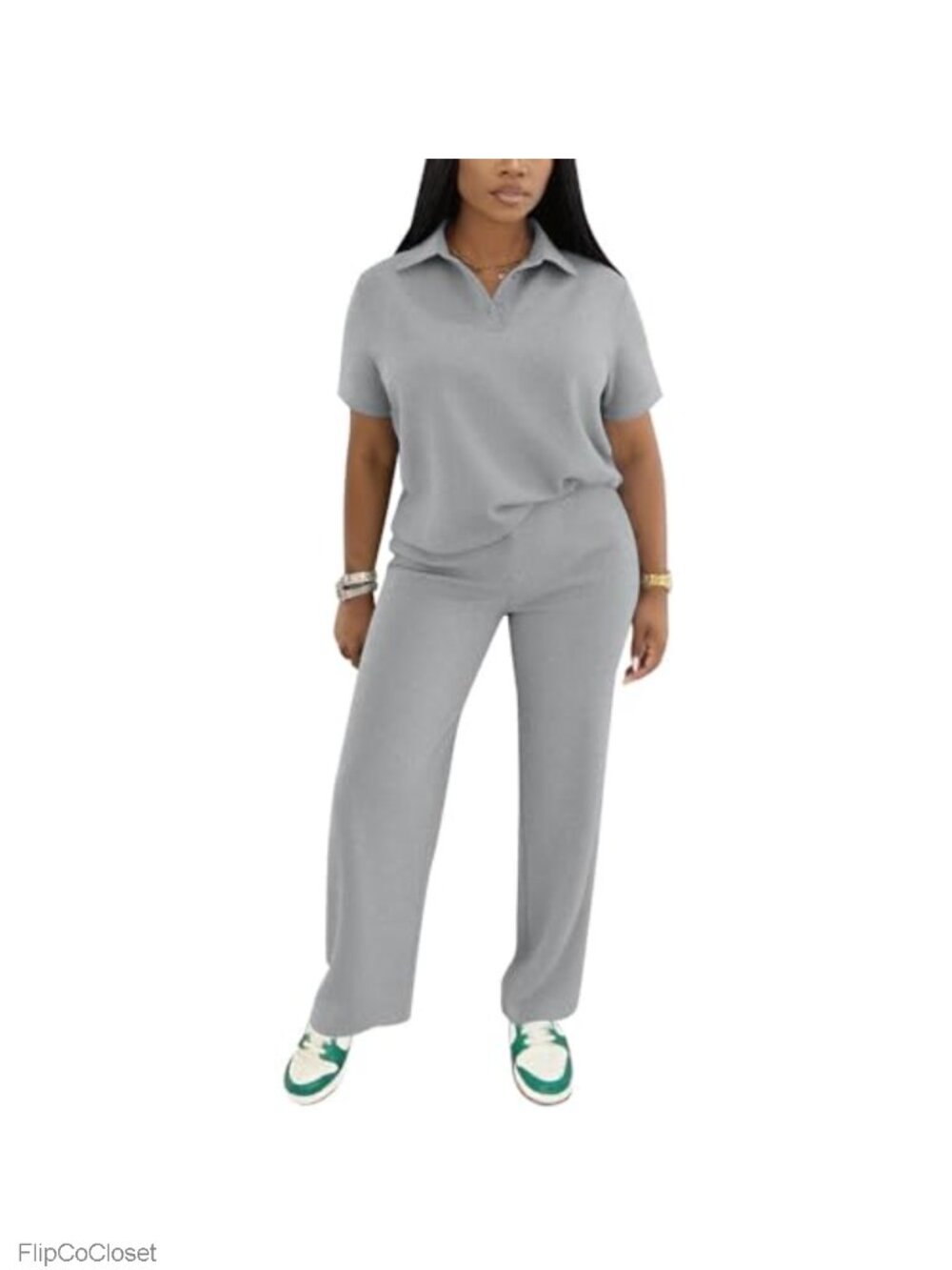 PINSV 2 Piece Outfit Polo Shirt Wide Leg Pants Tracksuit Lounge Set